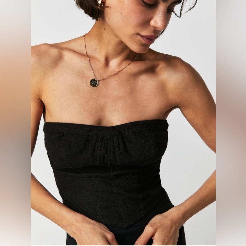FREE PEOPLE Top Black Leilani Corset Tube